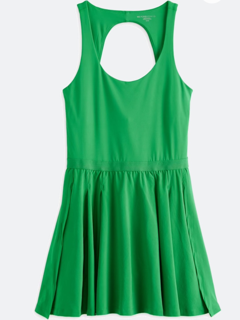 Beyond Yoga Score Pleated Green Scoop-Back Sleeveless Dress